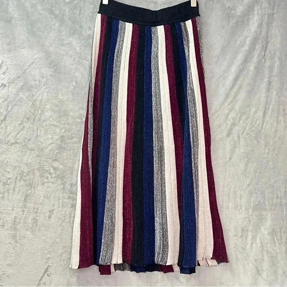 Neua Metallic Vertical Striped Broomstick Goth‎ Knit Maxi Skirt Sz XL